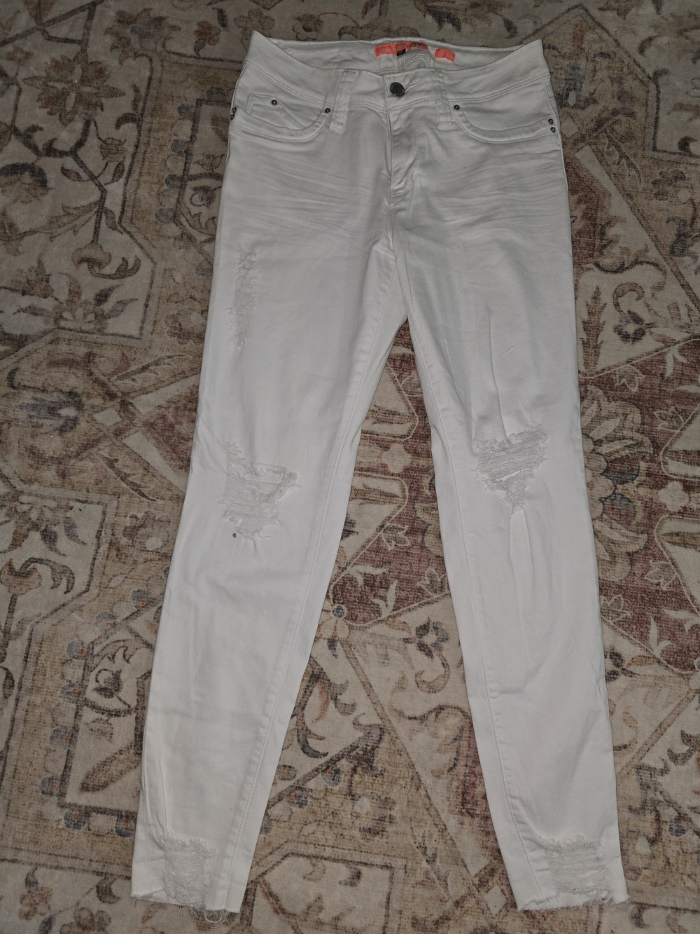 YMI White Distressed Mid-Rise Skinny Jeans